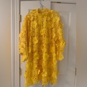 Bright yellow floral custom caftan in style of la vie style house /Anthropologie
